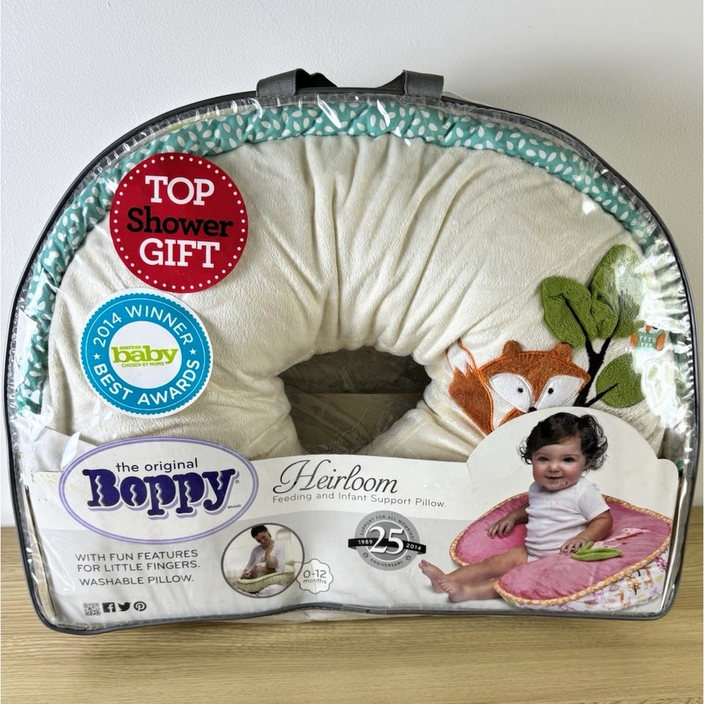 Boppy Heirloom Feeding & Infant Support Pillow Woodland Fox & Owl Gray White